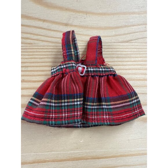 Vintage 1995 Barbie Shelly School Plaid Dress Doll Clothes Red Green Yellow - Picture 2 of 4